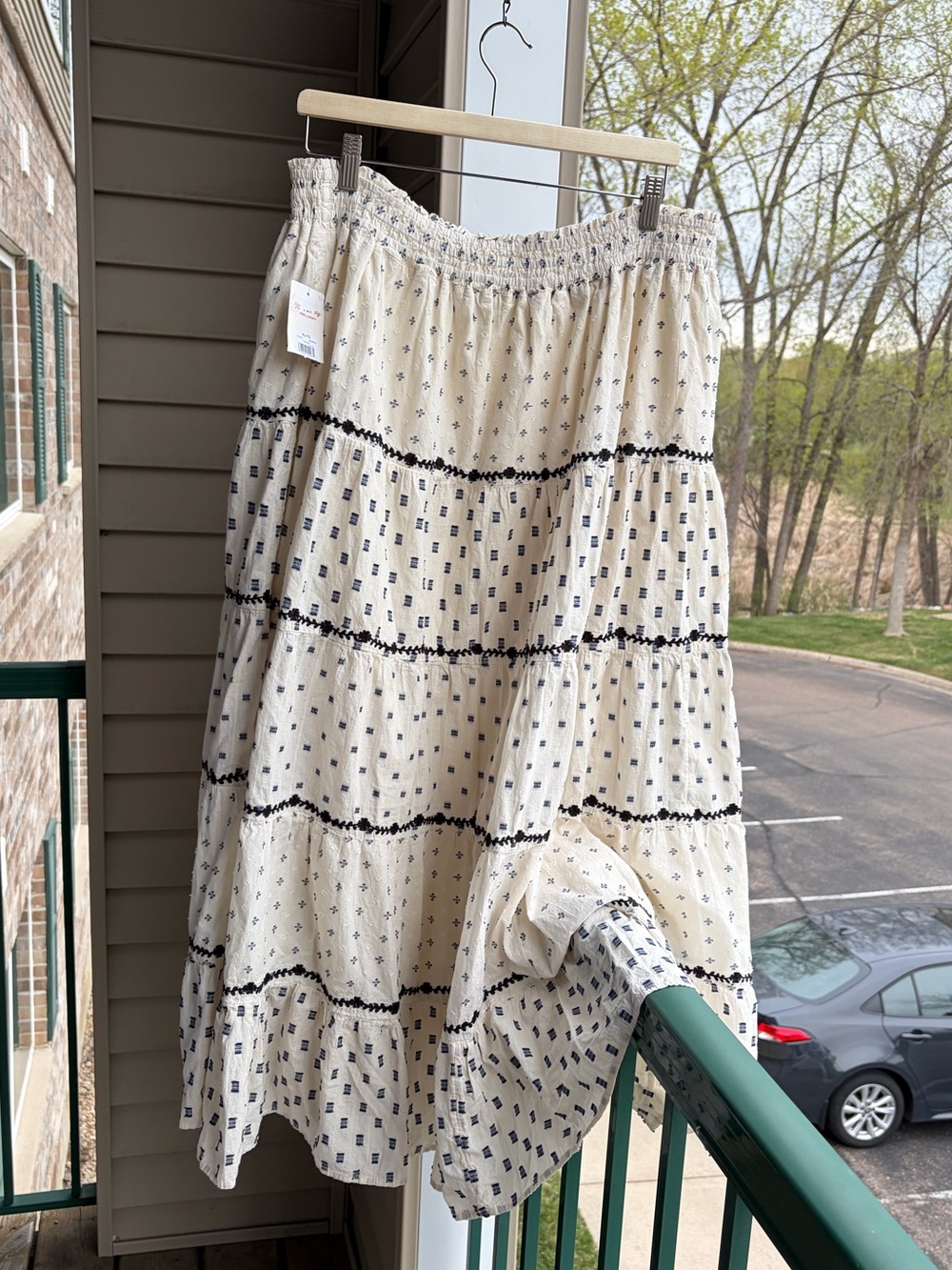 🆕✨Lucky Brand Boho Tiered Midi Skirt Cream Smocked Waist XL Cottagecore Peasant - Picture 5 of 17